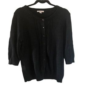 Isaac Mizrahi Size Medium 3/4 sleeve black sparkle button down cardigan